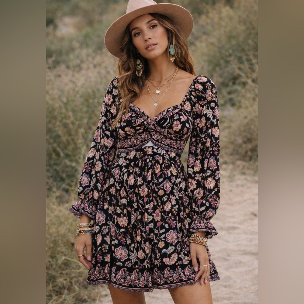 NWT Angie Twist Patterned Boho Mini Dress